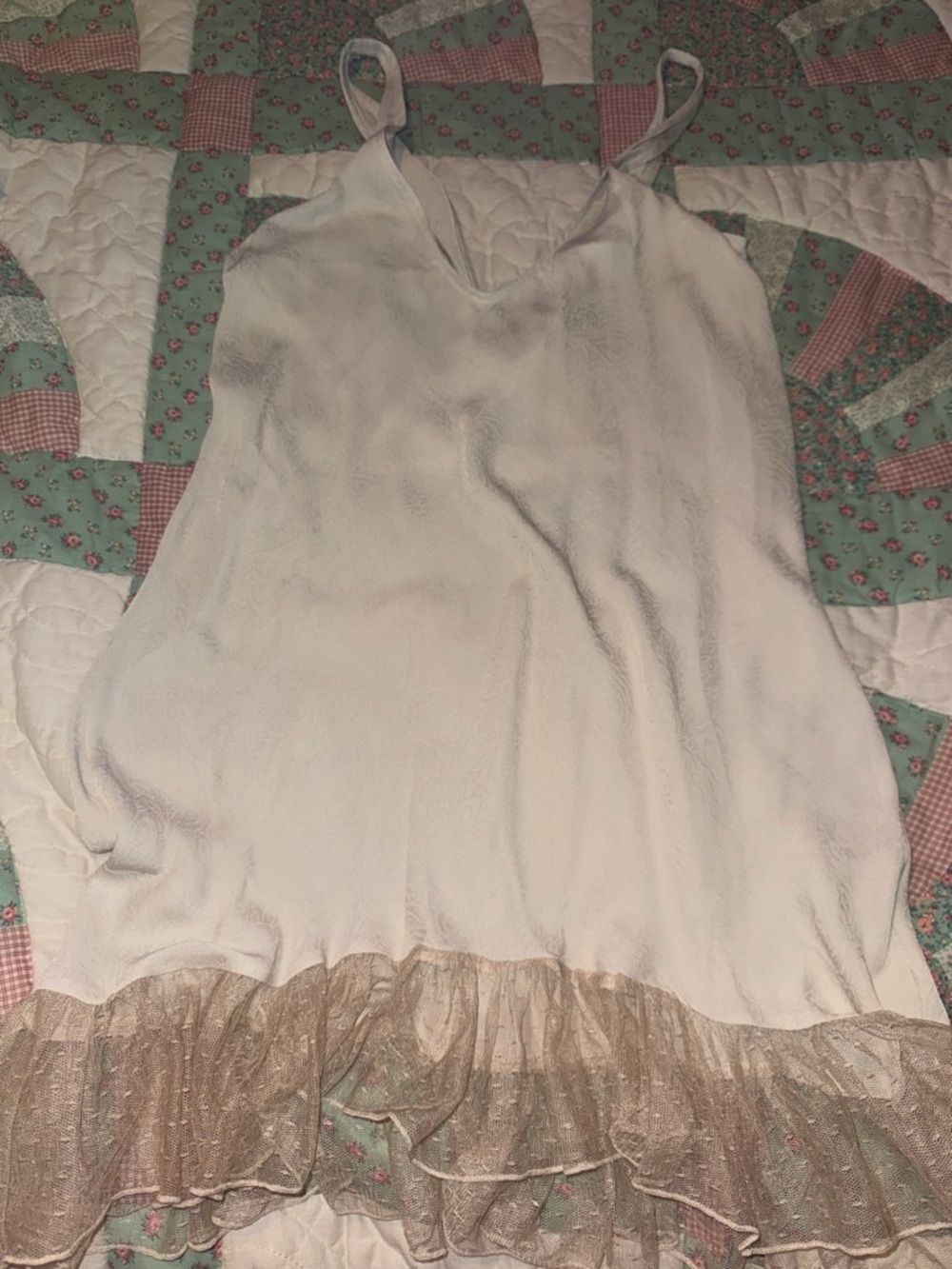 Free People Cream Paisley Slip Dress with Delicate Ruffle